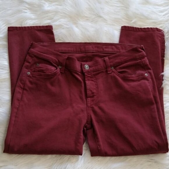 7 for All Mankind The Skinny Burgundy Cropped Jeans - Picture 4 of 16